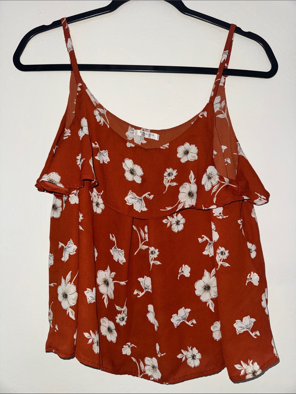 Rust Floral Ruffle Spaghetti Strap Cami - Picture 1 of 3